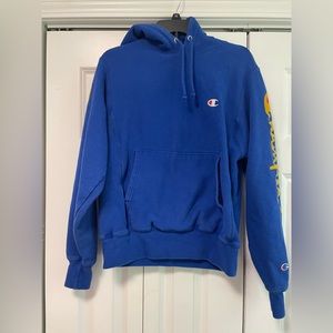 small reverse weave blue and yellow champion hoodie